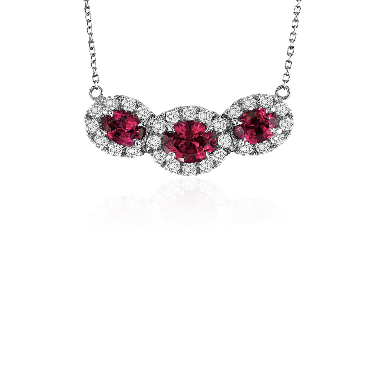 Sabel Collection White Gold Oval Ruby and Diamond Halo Pendant